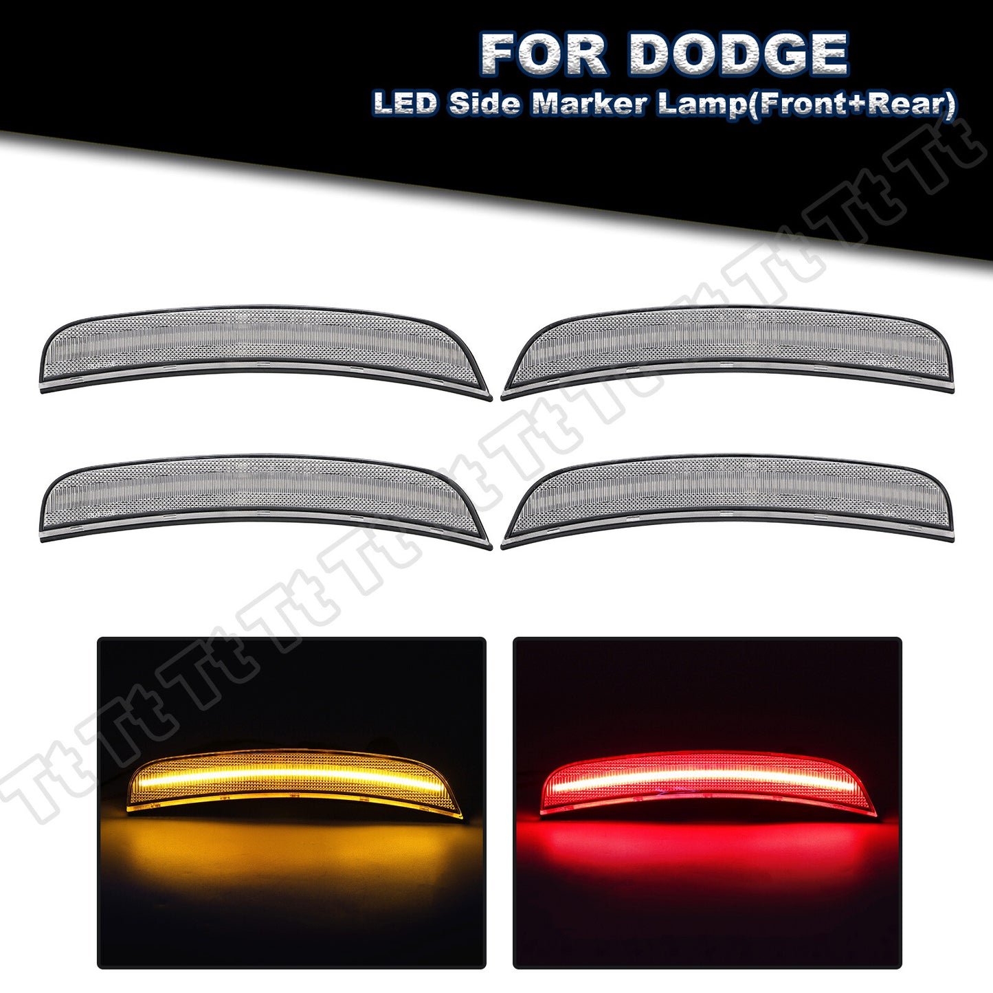 4 Pieces Front and Rear Bumpers Amber Red LED Side Marker Lights for 2013 - 2017 for Dodge Viper - v
