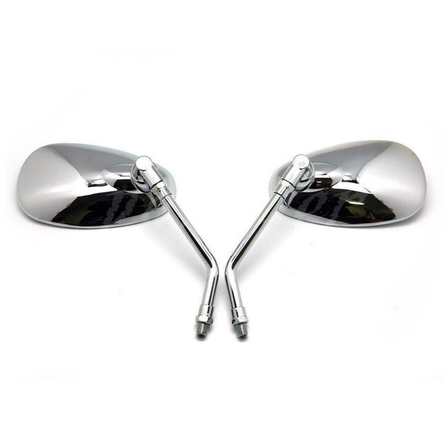 10MM Motorcycle Chrome Oval Side Rearview Mirrors For Cruiser Chopper Custom Q