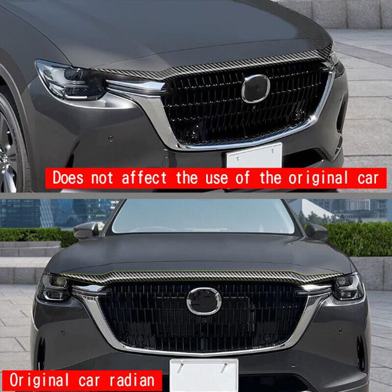 Front Engine Hood Grille Strip Trim for Mazda CX-60 2023 2024 Carbon Fiber ABS n