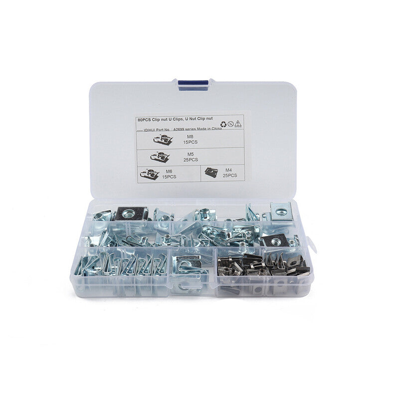 80-piece set of M4 M5 M6 M8 car body door fairing U-clamps and U-nuts sorting box - n