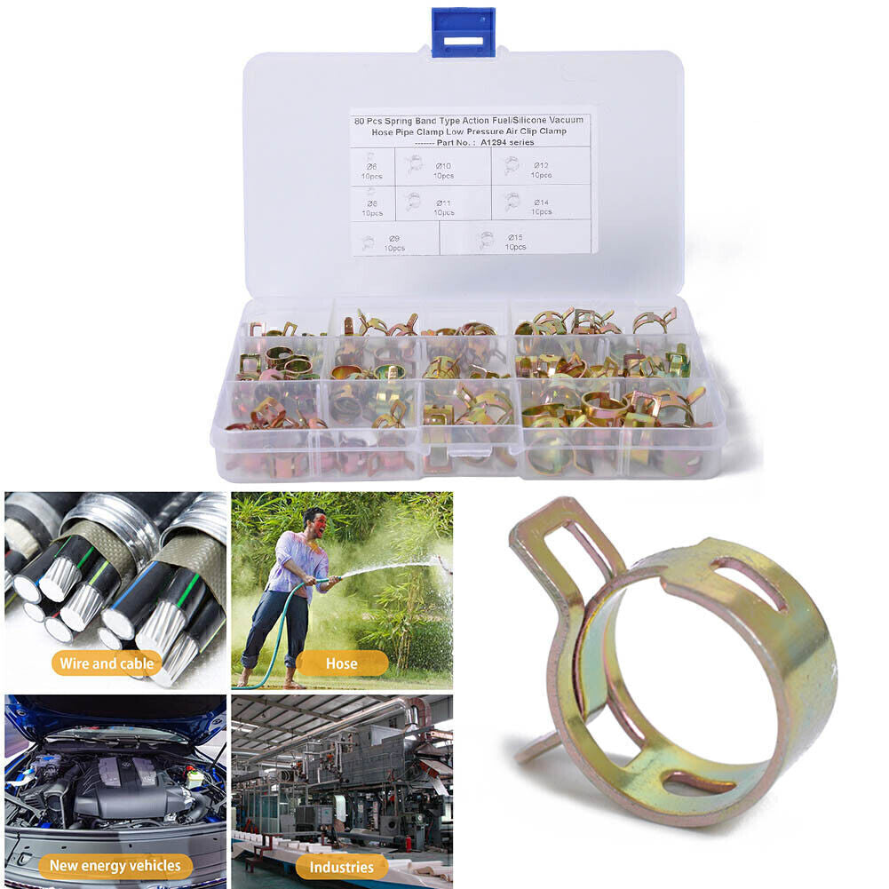 60x 6-15mm Spring Clips Fuel Water Hose Clip Pipe Tube Clamp Fastener Steel
