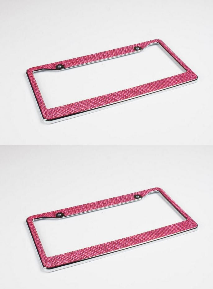 2-Piece Car License Plate Frame Cover for Rear Trunk Pink Glitter Crystal Suitable for Volvo