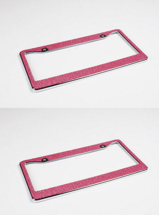 2-Piece Car License Plate Frame Cover for Rear Trunk Pink Glitter Crystal Suitable for Volvo