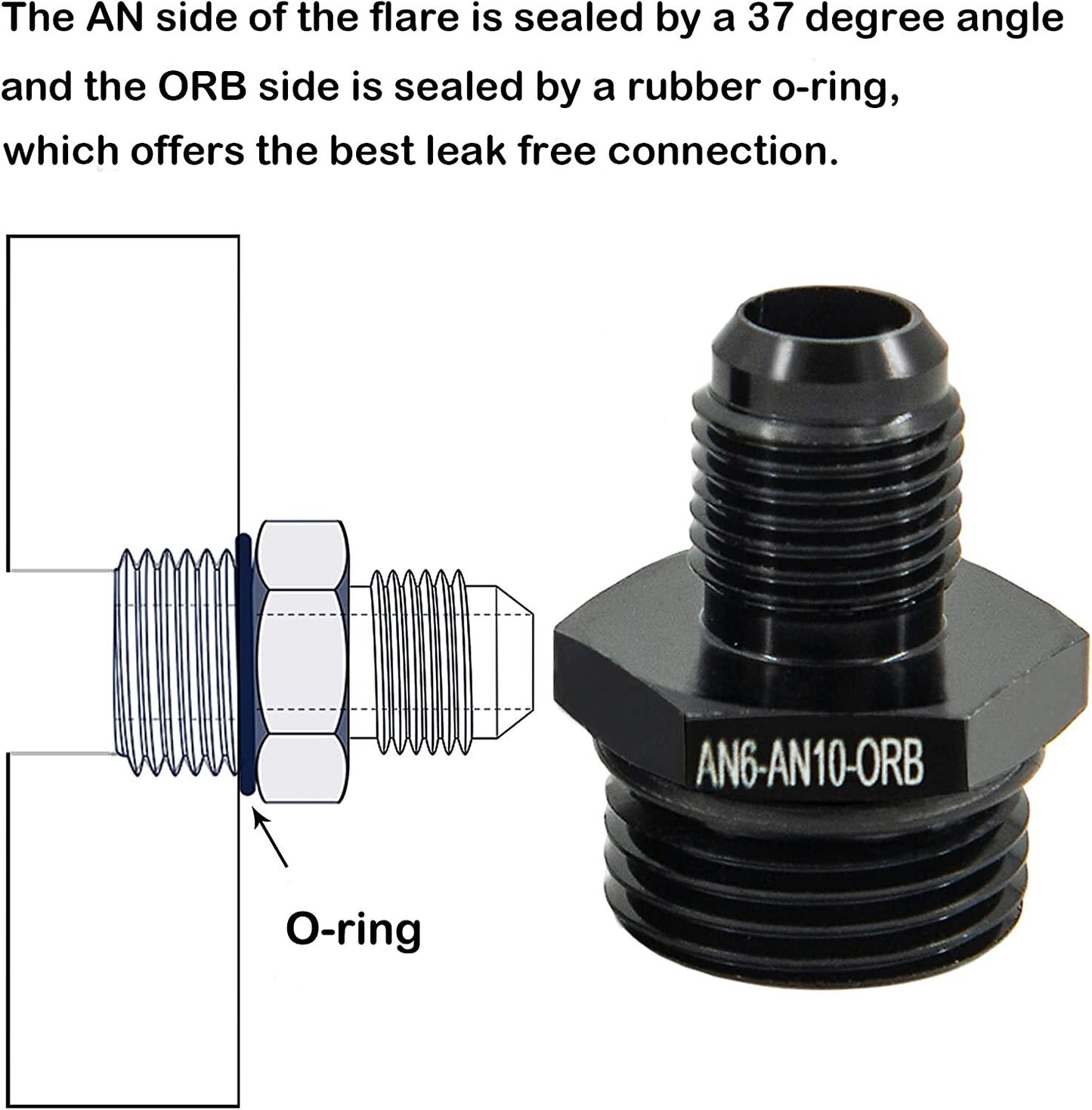 6AN Flare to AN10 ORB Male O-ring Connector Adapter (2pcs) for Oil Cooler Tank