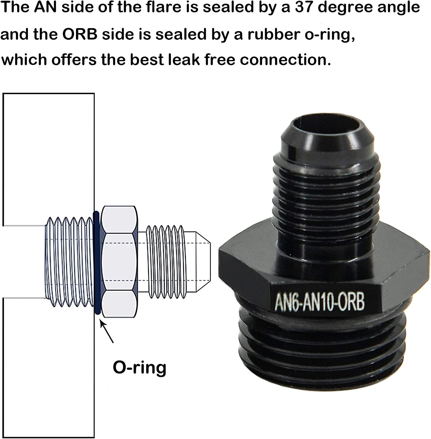 6AN Flare to AN10 ORB Male O-ring Connector Adapter (2pcs) for Oil Cooler Tank
