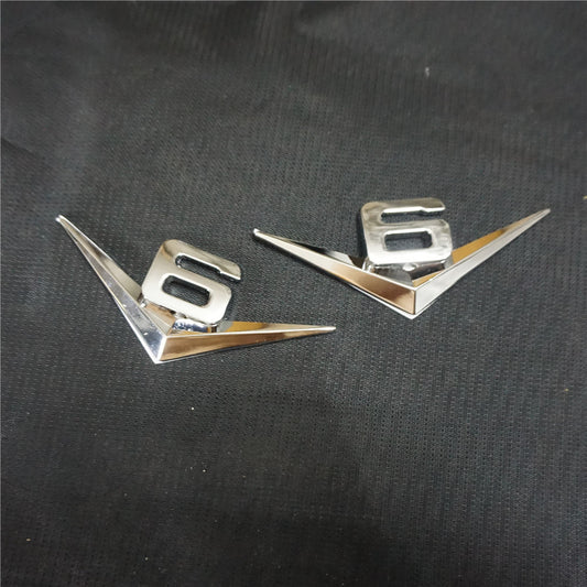 2x Chrome Silver V6 Metal Emblem Decal Sticker Badge Trunk Motors Utility 3D Car