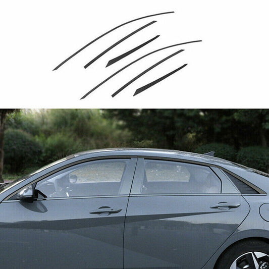 6Pc for Hyundai for Elantra 2021-23 Black Steel upper Window Sill Molding Strip Trim