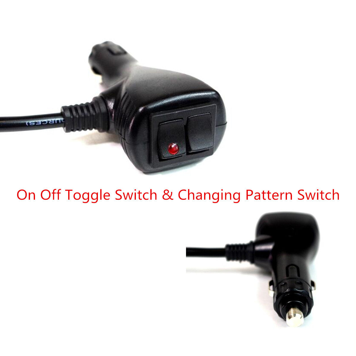10 ft Car Cigarette Lighter Socket Plug w/Changing Pattern On Off Toggle Switch