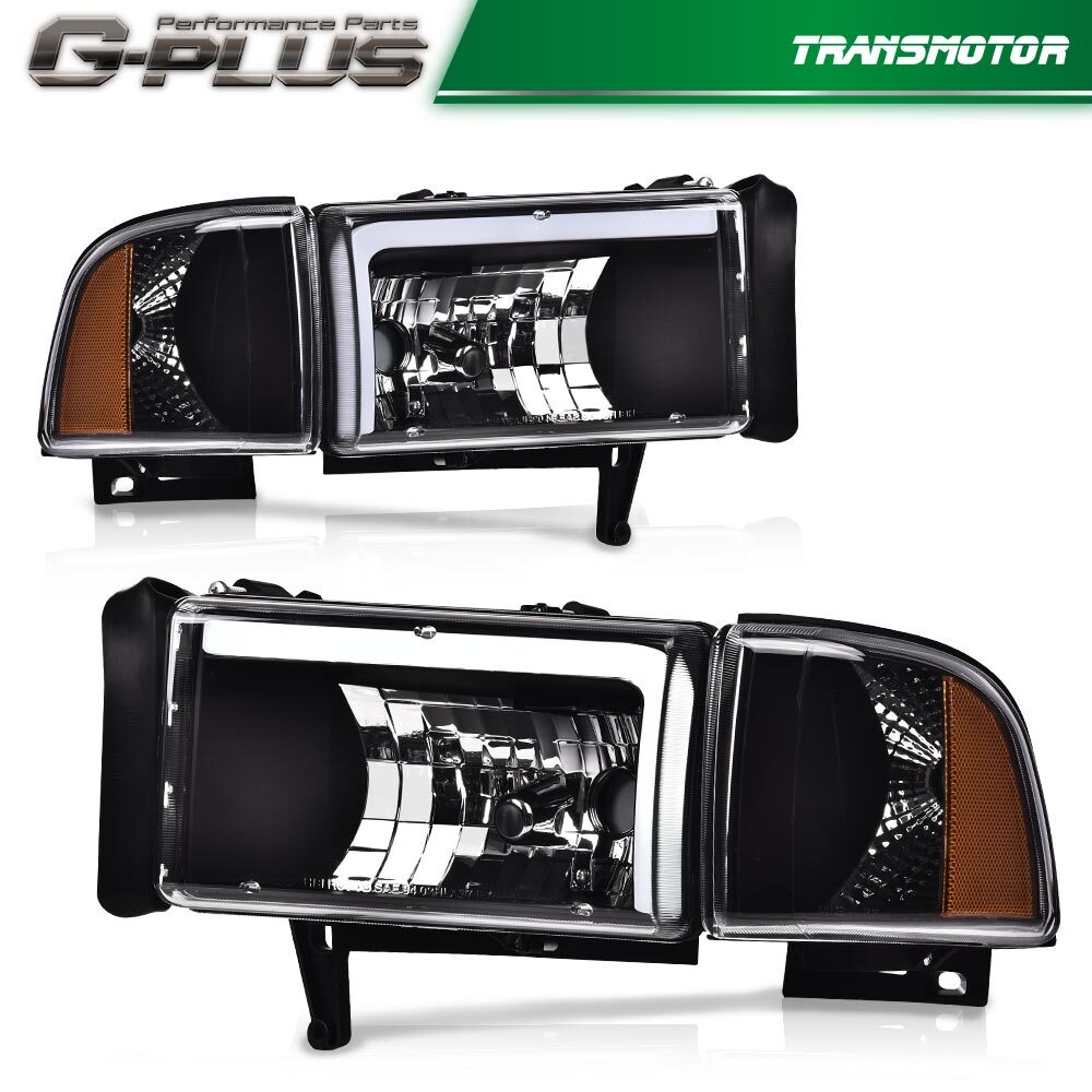 Fits 1994 - 2002 for Dodge for RAM 1500 2500 3500 Pickup Black LED DRL Headlights - v