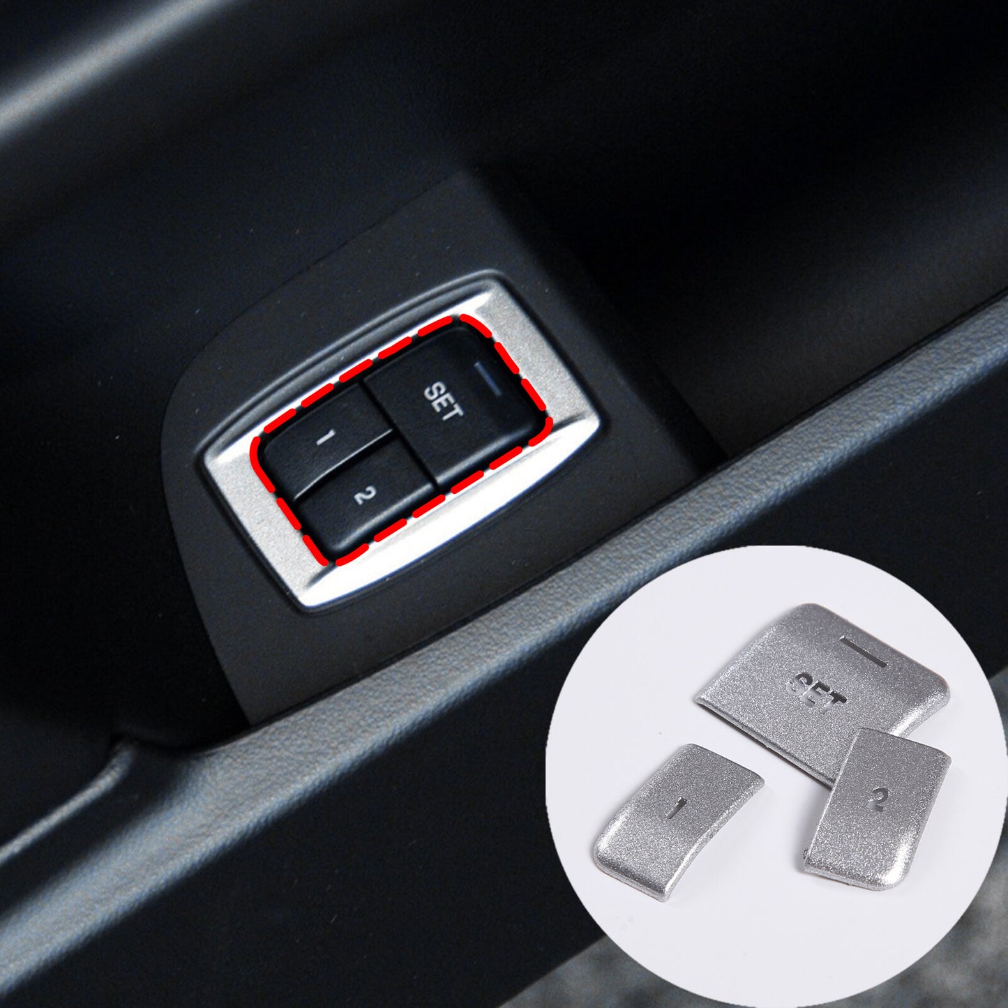 Sticker for Jaguar XJL 2010-2019 silver alloy for seat memory system switch button - n