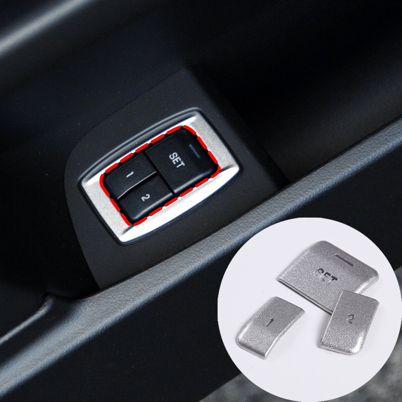 Sticker for Jaguar XJL 2010-2019 silver alloy for seat memory system switch button - n