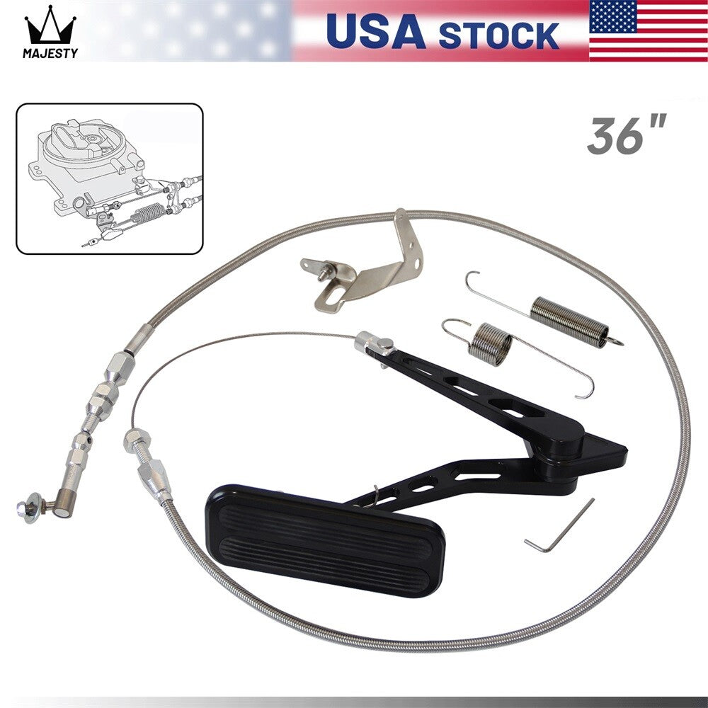 Universal Gas Pedal Black + 36 SS Throttle Cable Bracket Spring Kit Hot Rod