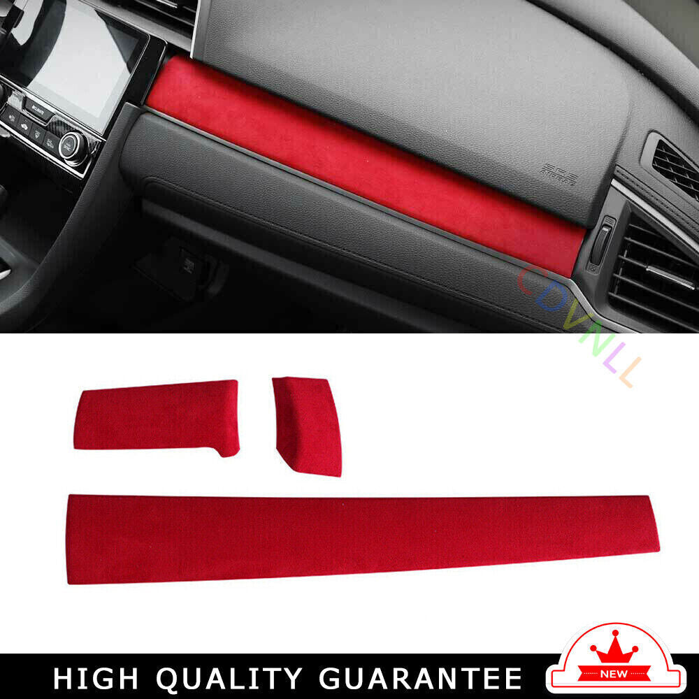Middle Console Dashboard Strip Trim for Honda for Civic 16-2021 Red Alcantara Suede
