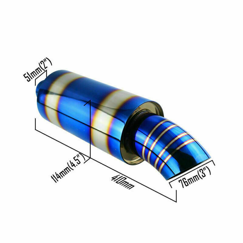 Universal 2 Inlet 3 OD High Flow Burned 4.5 Rear Exhaust Muffler Blue Tips