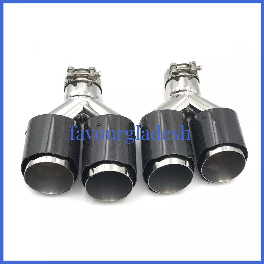 2PCS: ID:57mm OD:114mm Akrapovic Glossy Carbon Fiber Universal Dual Exhaust Tip