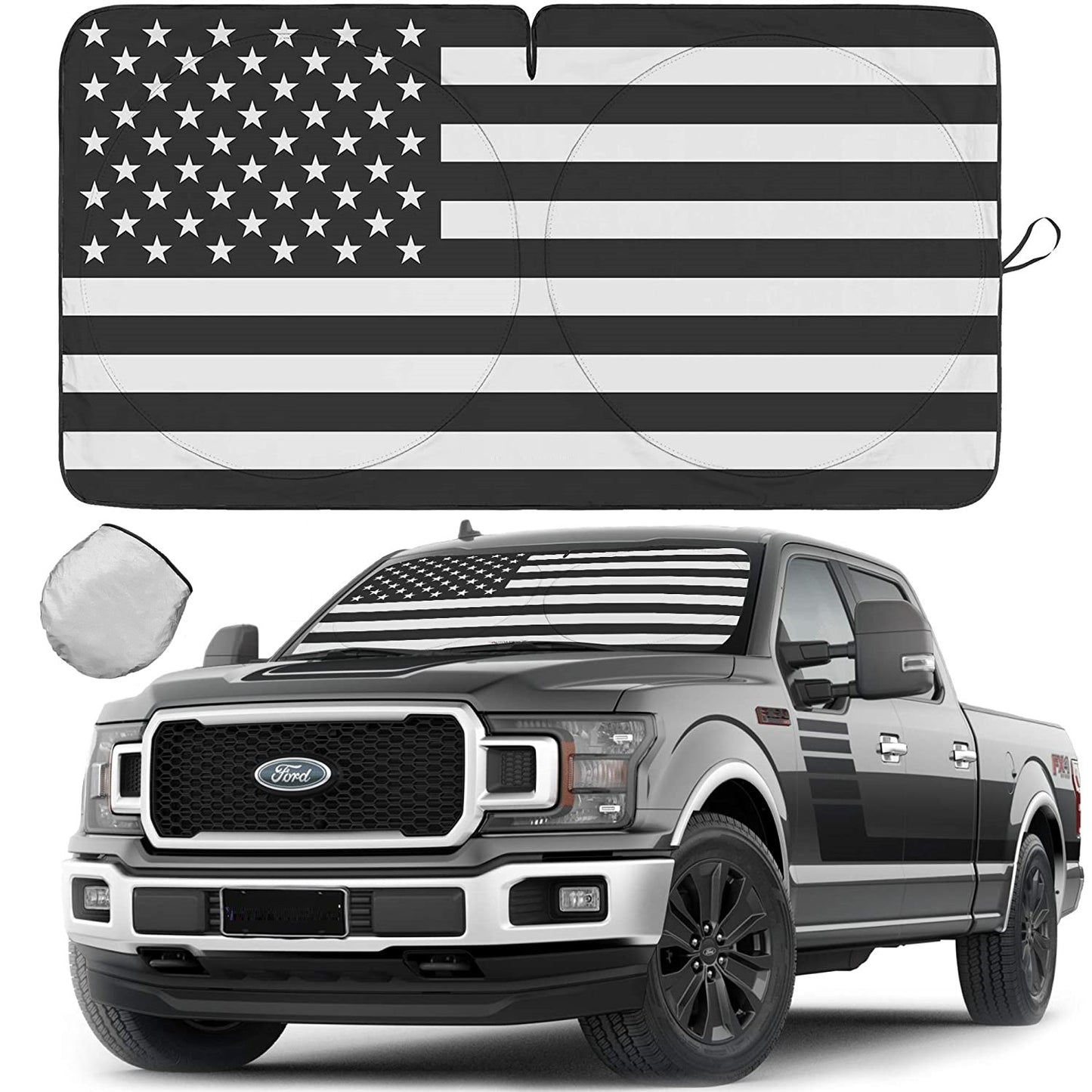 Foldable windshield sunshade cover for Mustang American flag trucks and cars - n