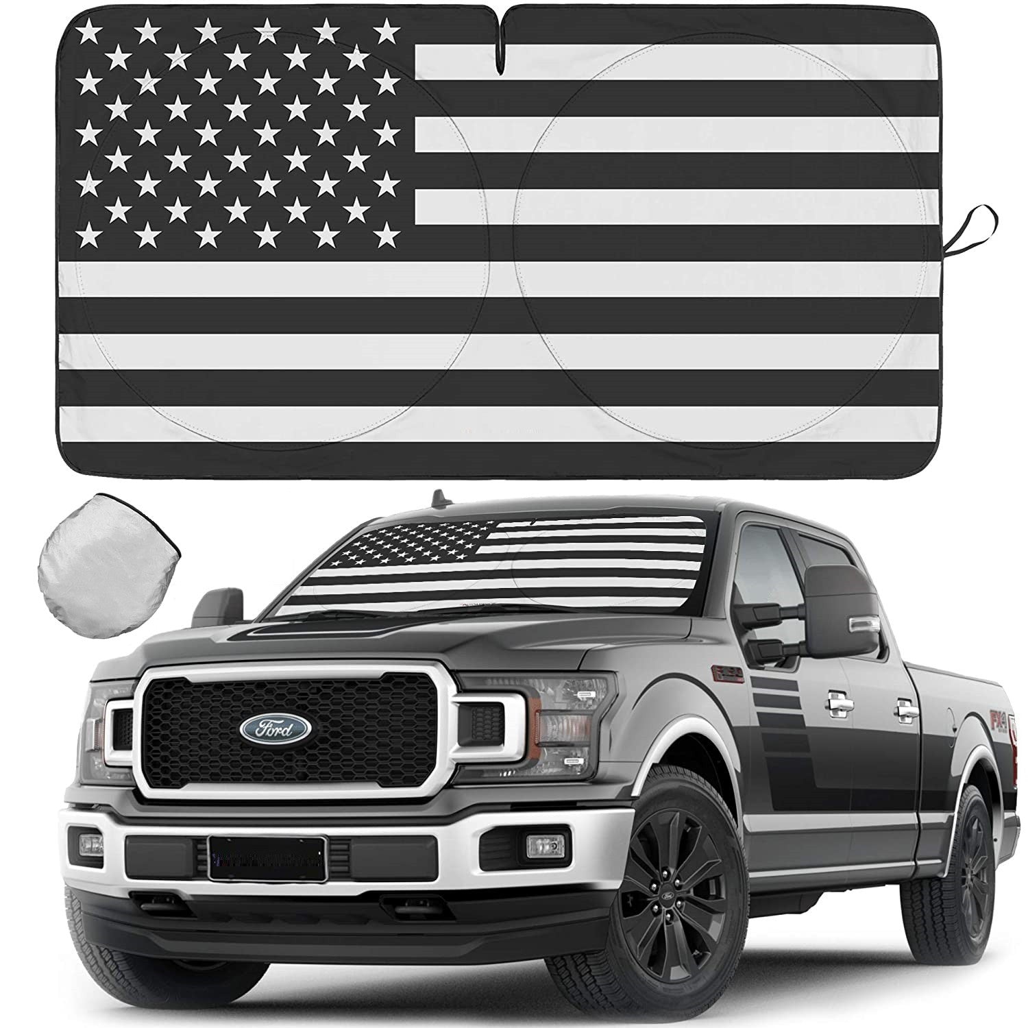 Foldable windshield sunshade cover for Mustang American flag trucks and cars - n
