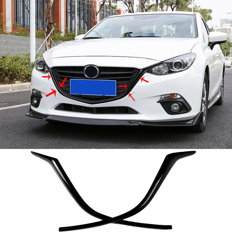 for Mazda 3 Axela 2014-2016 Bright Black Front Grille Frame Strips Replace Kit