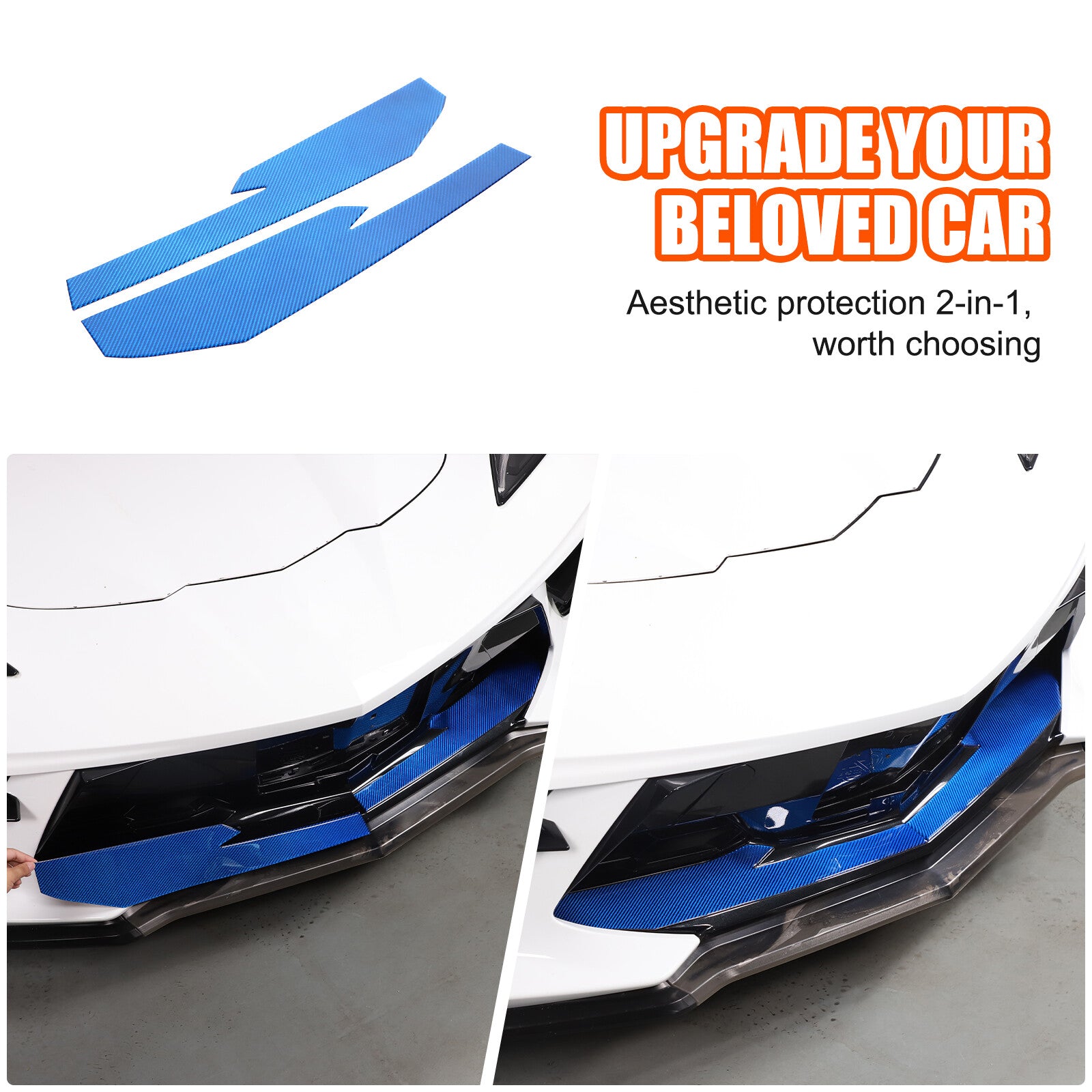 Blue carbon fiber front bumper lip spoiler decorative sticker for Corvette C8 2020-24 n