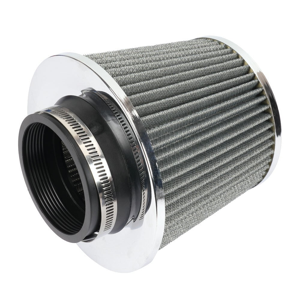 3 76mm High Flow Inlet Cold Air Intake Cone Replacement Dry Air Filter Silver Q