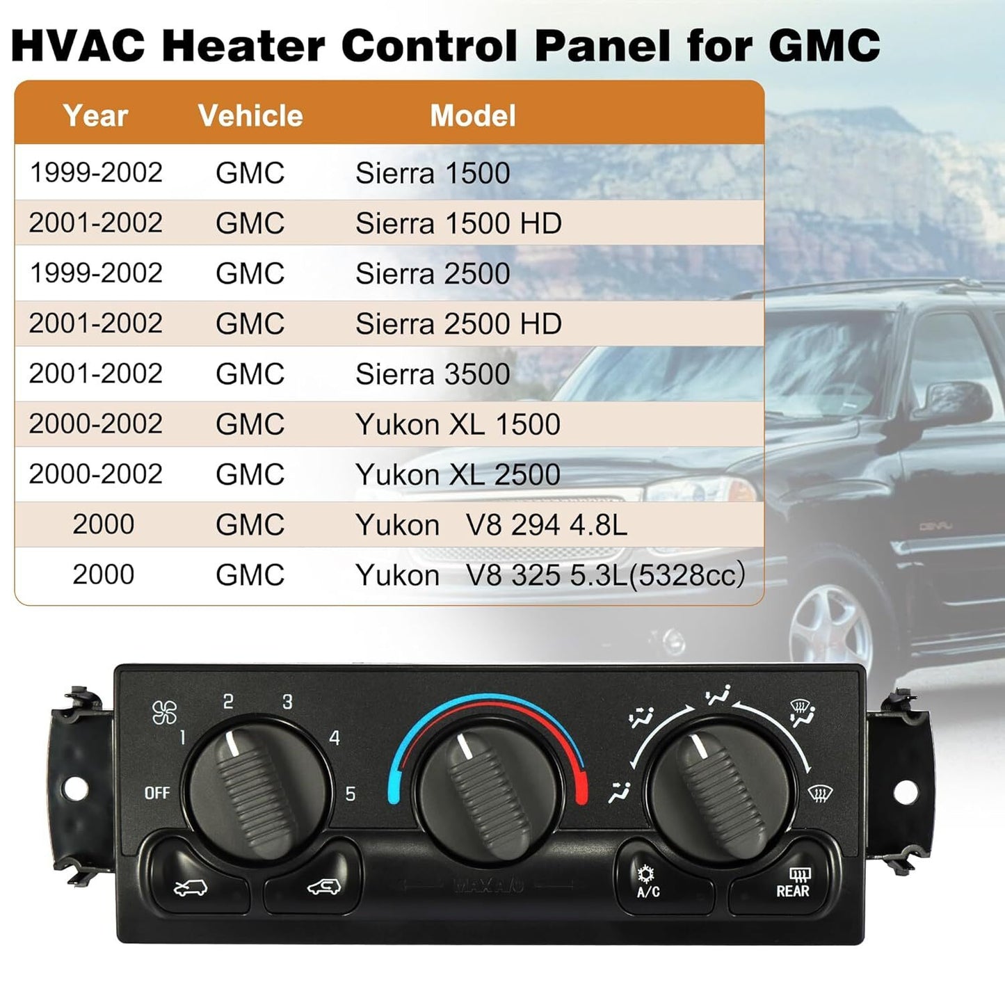 Heater, air conditioning, and climate control module panel suitable for 1999-2002 for Chevrolet Tahoe Silverado for GMC