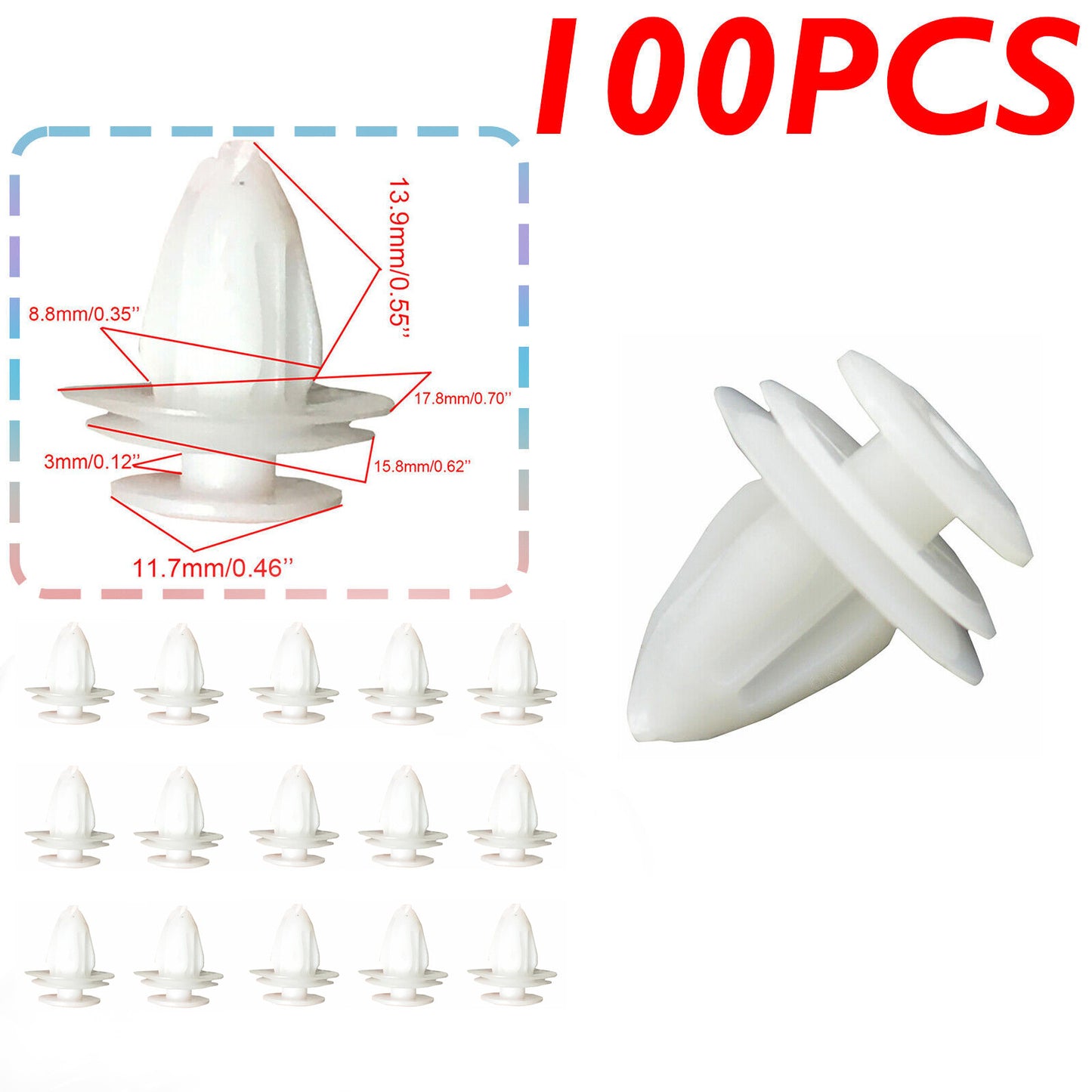 100PCS Car Door Trim Fastener Retainer Panel White Clips for 90467-10161 for Toyota