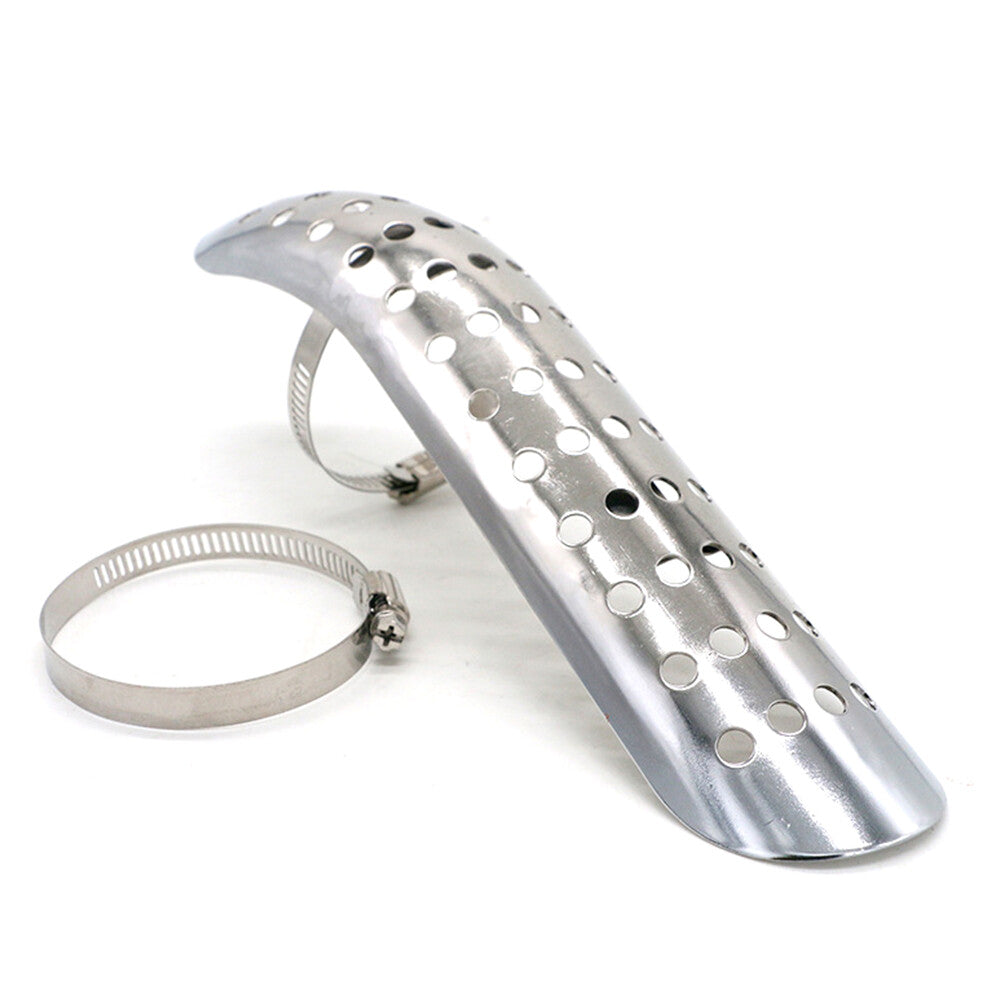 Universal Silver Motorcycle Exhaust Muffler Pipe Heat Shield Cover Heel Guard Q