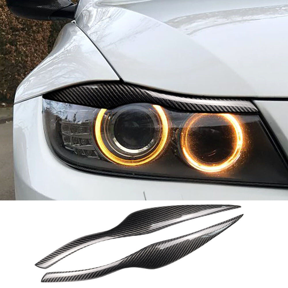 2¡ÁCarbon Fiber Headlight Eyelids Eyebrow Trim for BMW 3 Series E90 E91 2005-2011