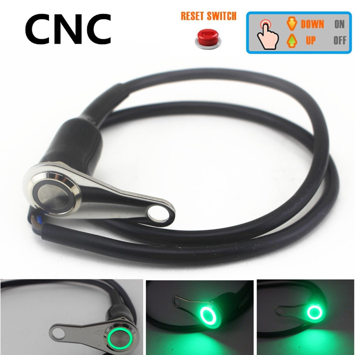 CNC Green LED Motorcycle Handlebar Self-return Reset Switch Button Engine ON-OFF Q