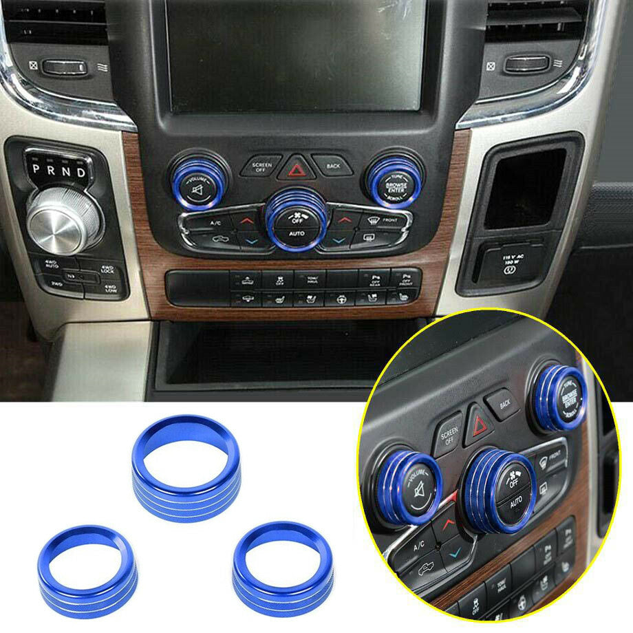 For 2013-2017 for Dodge for RAM 1500 Blue Interior Center Console Switch Knob Trim Ring v