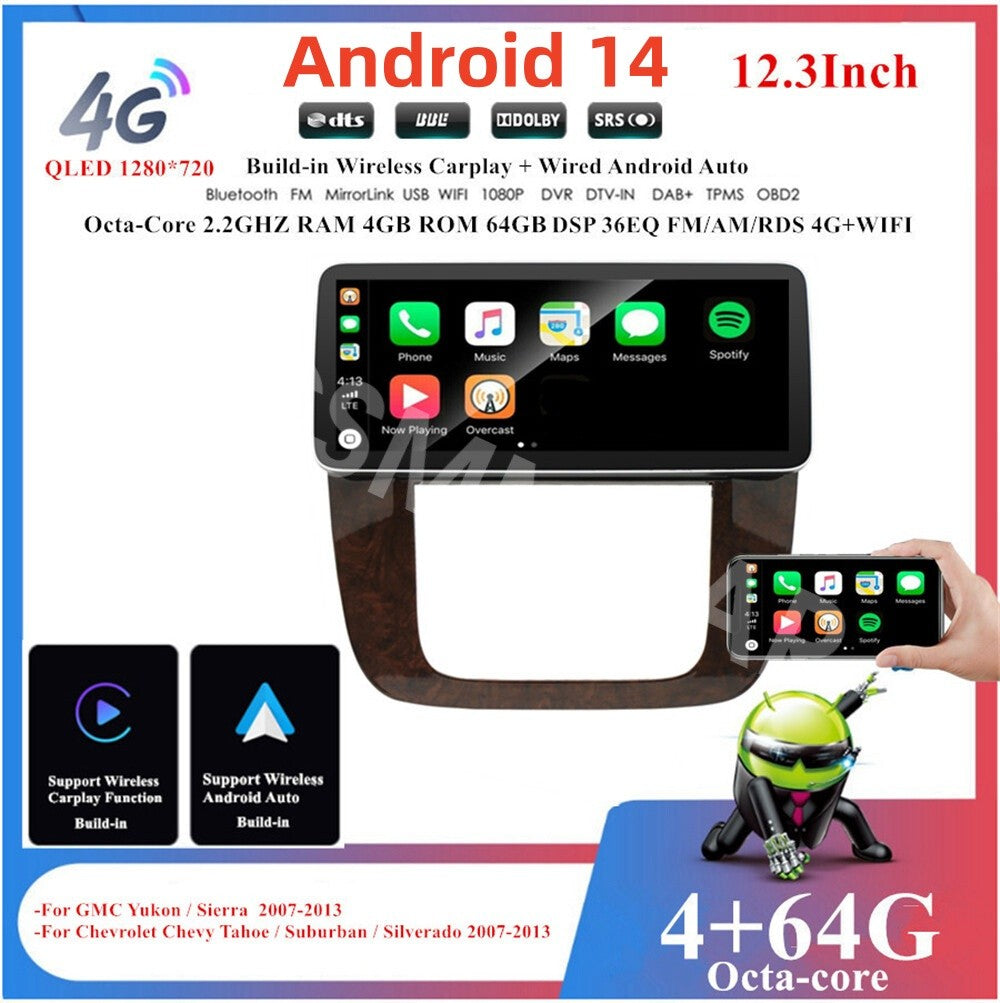 Android 14 Radio GPS Mirror Link W/Cam Fit for Chevrolet Chevy Tahoe 2007-2013