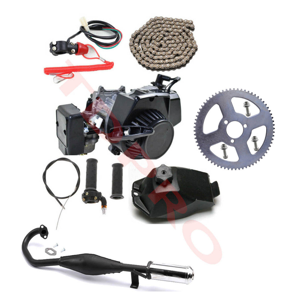 2-stroke 50cc/49cc engine motor + exhaust pull starter all-terrain vehicle, four-pocket bicycle