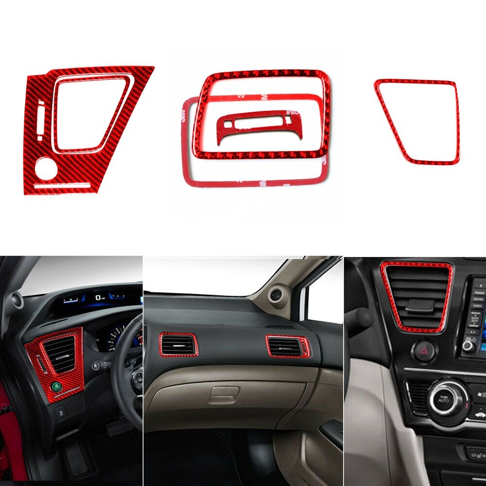 6pcs Red Carbon Fiber Interior Air Vent Outlet Trim Cover for Honda for Civic Coupe. n