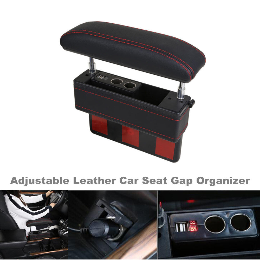 Universal Adjustable Leather Car for Seat Spacer Storage Box with USB Charger n