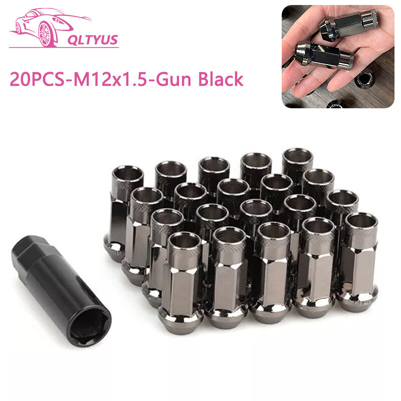 20PC 48mm M12x1.5 Lug Nuts Steel Open End Wheel Nuts Bolts W/Socket Key Lug Nut