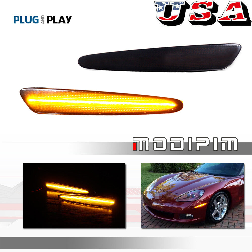 Smoked amber LED front marker light for Corvette C6 2005-2013- v