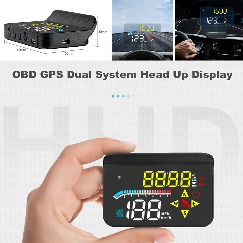 Head-up Display (HUD) with OBD2/GPS Dual System, 3.5-inch Windshield Projector n