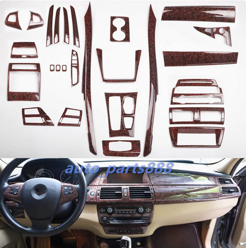 Agate wood grain Full Inner Molding Kit Cover Trim for BMW X5 E70 X6 E71 2008-13