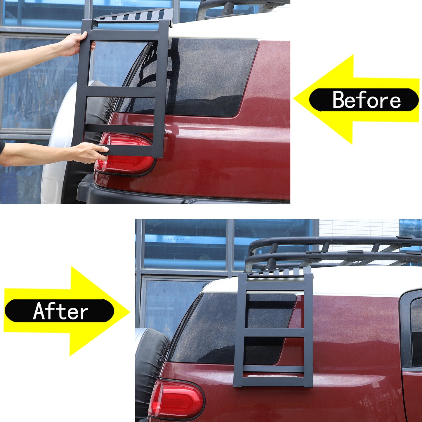 Aluminum right-side roof rack side access ladder suitable for Toyota FJ Cruiser 2007 - 2021