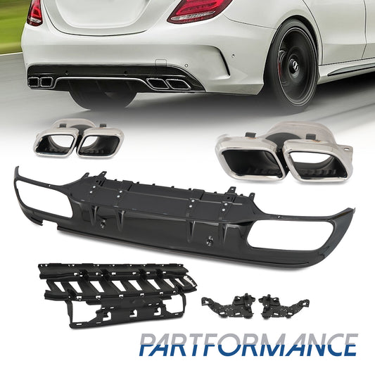 Suitable for 2015-2021 for Mercedes-Benz W205 AMG rear bumper diffuser exhaust tips C63 style Q