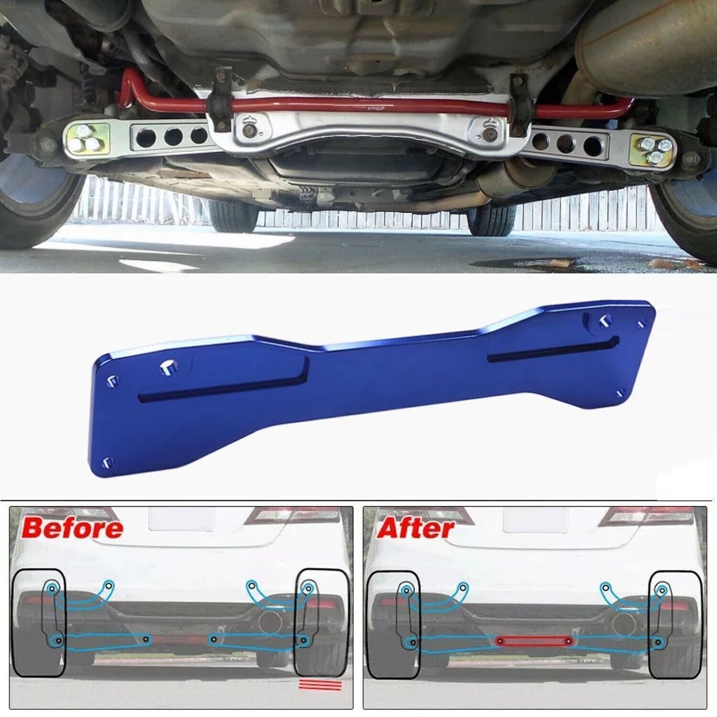 Blue Rear Lower Control Arm +Subframe Brace +Tie Bar for Honda for Civic DX for ES 01-05