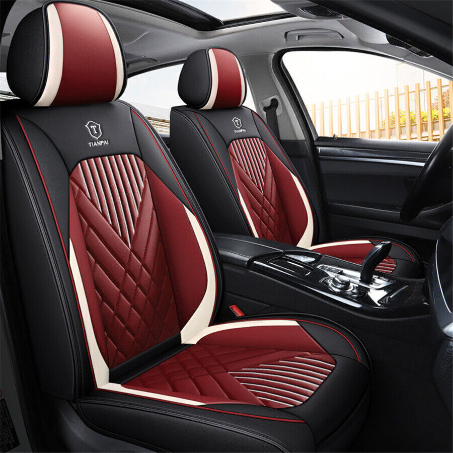 Car PU Leather for Seat Cover Front+Rear Split Bench Protection Cushion Black+Red US Q