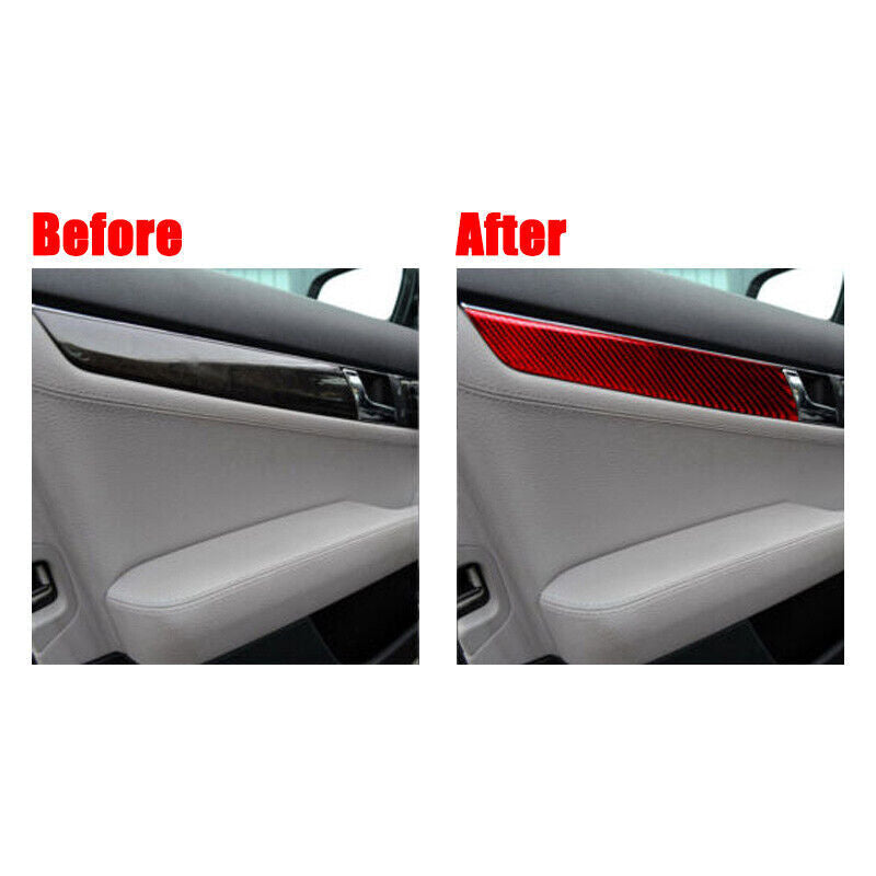 Red carbon fiber car interior door panel cover decorative sticker for W204 2007-2013 n