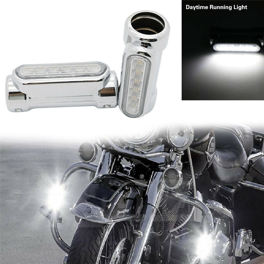 2-Piece Chrome Motorcycle Highway Barrier Switch with LED Driving Lights for Collision Bars n