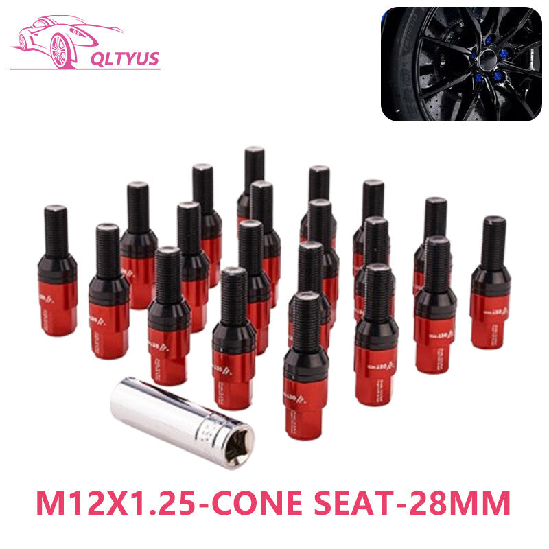 20-pack 28mm M12x1.25 wheel lug bolts with tapered for seat studs for Jeep for Chrysler for Dodge Red