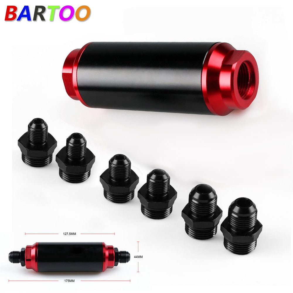 Aluminum High Flow Turbo Inline 44mm Fuel Filter 100 Micron with AN10 AN8 AN6 Q