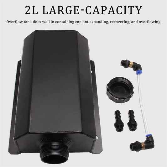 Universal 2L Coolant Radiator Overflow Tank Reservoir Expansion Black Aluminum