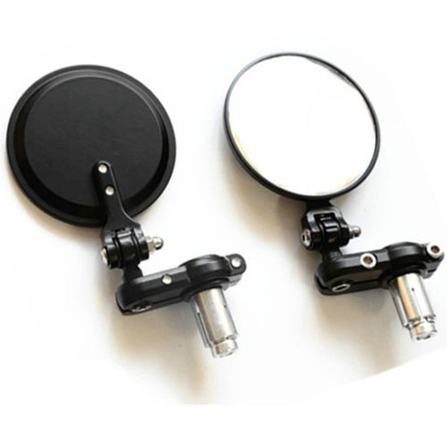 3 Round Black 7/8 Folding Handle Bar End Side Mirror Cafe Racer Bobber Custom Q