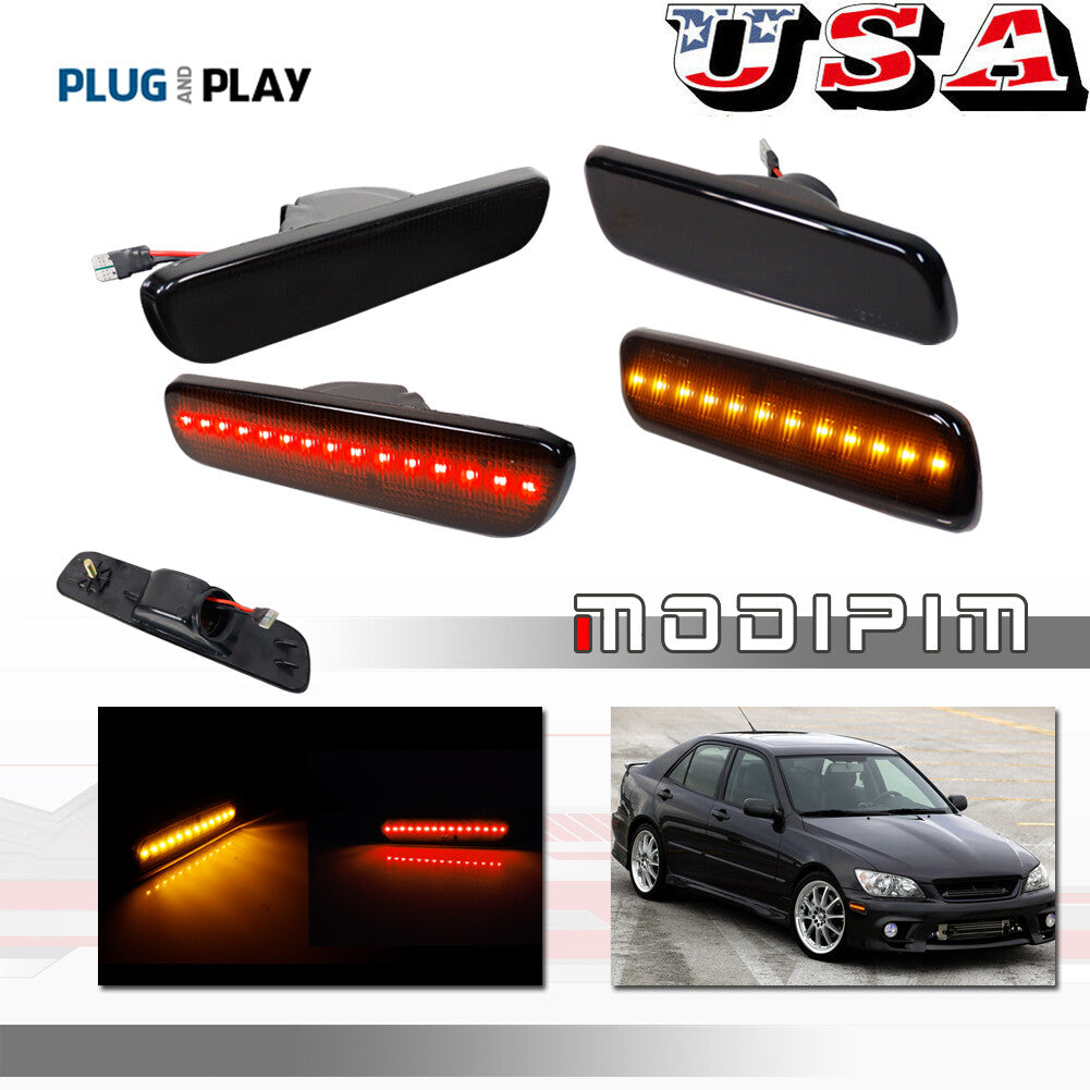 4PCS Smoke Amber Front + Red Rear Side Marker Lights 2000-2005 for Lexus IS300- v