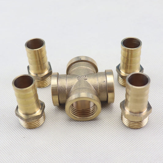 1 piece of flexible hose bar 4-way cross brass pipe fitting threaded gas fuel water air (5/8) 16mm
